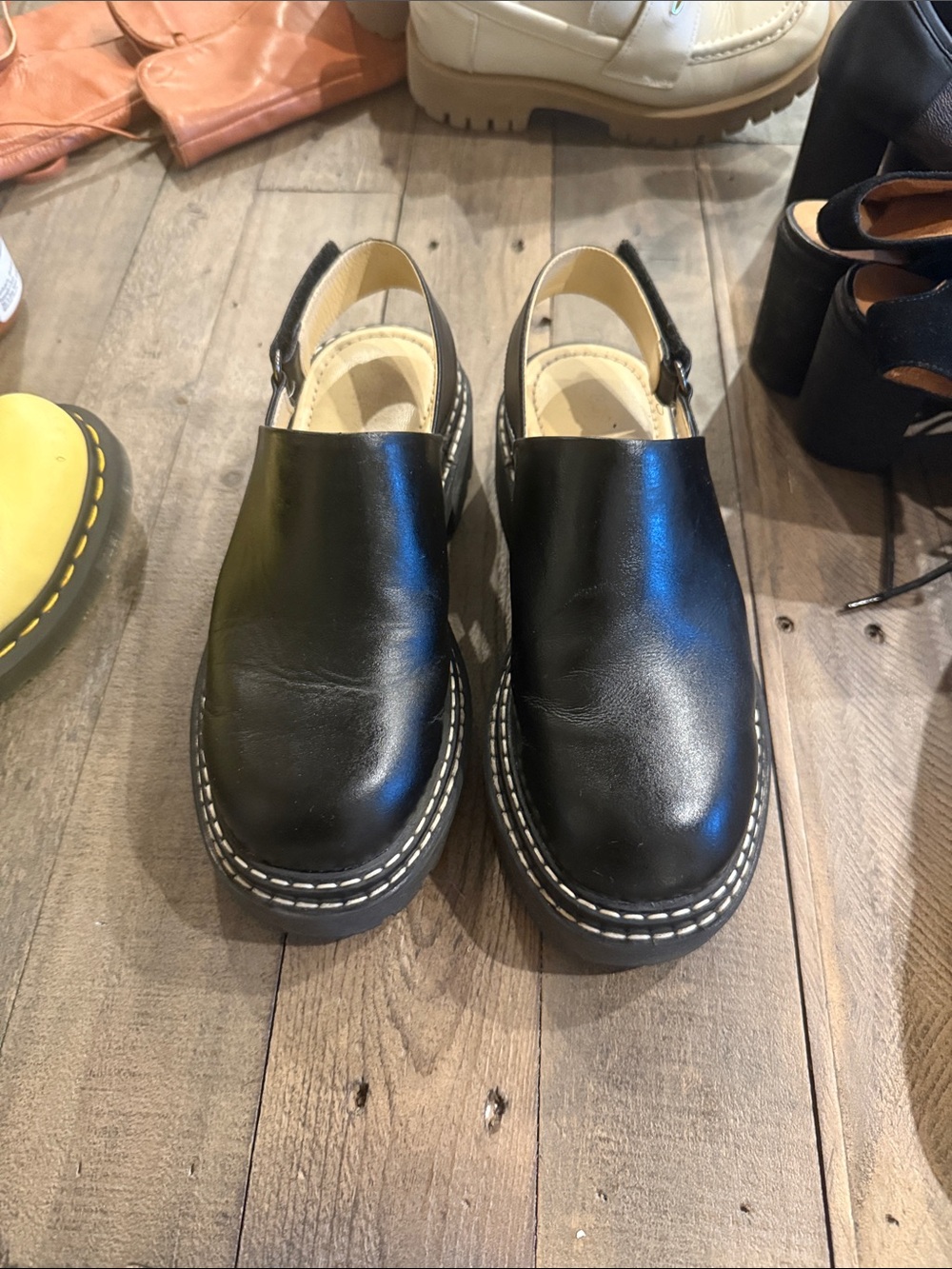 Poppy Barley Black Leather Slingback Clogs